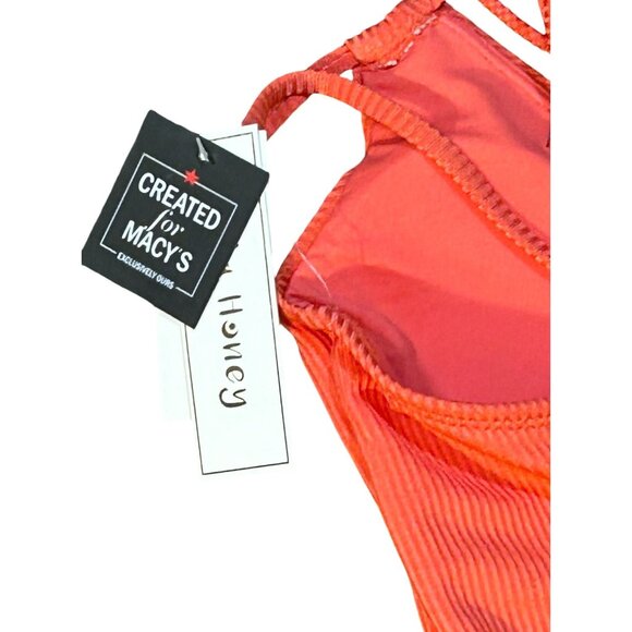 Hula Honey Shimmer Rib Lace-up One-Piece Swimsuit in Vintage Red NWT Medium - Picture 8 of 8